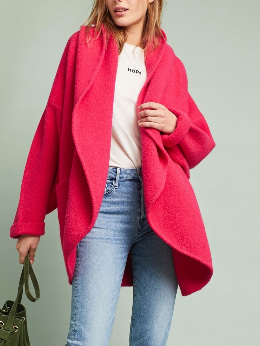 Anthropologie Bubblegum Pink Plush Open-Front Teddy Jacket